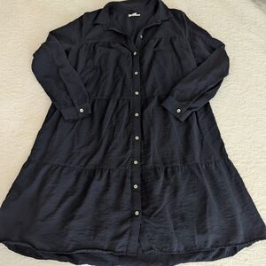 J. Jill Navy Three Tier Button Down Shirt Dress Size Xs Runs Large